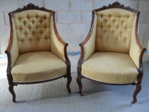 Pair of Edwardian Show Wood Walnut Armchairs
