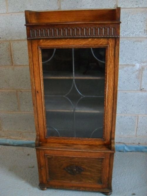 Oak Bookcase with Leaded Glaze Door with Cupboard Below