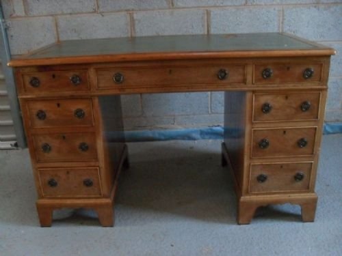Victorian Walnut and Mahogany 3 Part Pedestal Desk