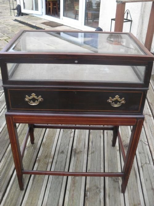 19th Cent Mahogany and Boxwood Inlaid Display Cabinet