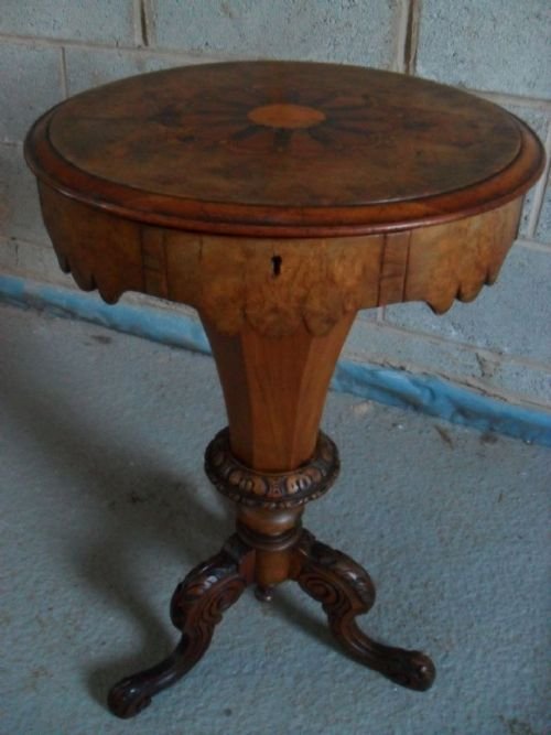 Victorian Walnut & Inlaid Work/sewing Table