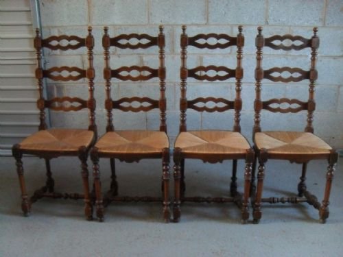 	
Set of Four French Oak High Back Dining Chairs