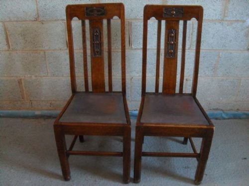 Pair of Oak High Back Art Nouveau Side/dining Chairs