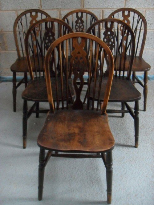 Six Elm and Beech Wheelback Dining Chairs