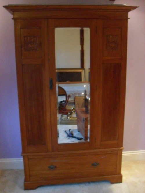 Walnut Single Mirrored Door Wardrobe