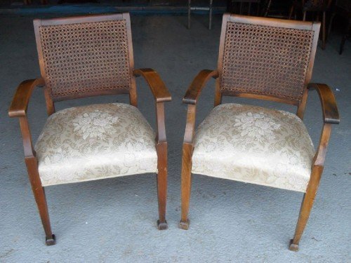 Pair of Oak Art Deco Bergere Backed Armchairs