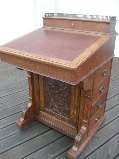 Victorian Carved Oak Davenport Desk