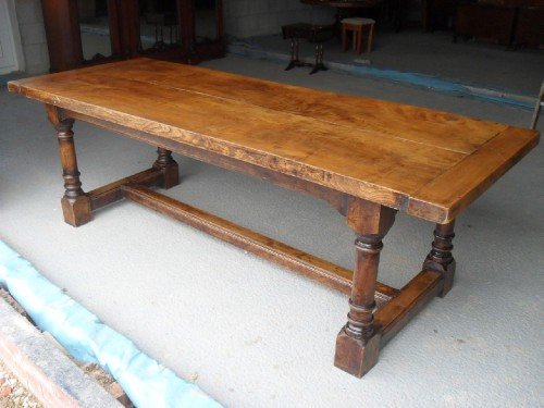 Heavy Elm Topped and Oak Refectory Dining Table