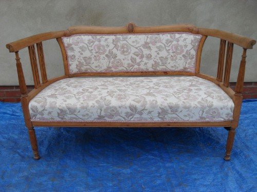 Edwardian Beech and Inlaid Parlour Sofa