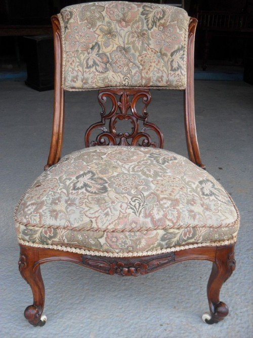 Victorian Walnut Ladies Chair with Button Back