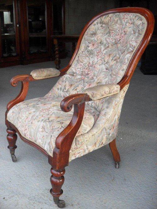Victorian Mahogany Show Wood Fireside Armchair