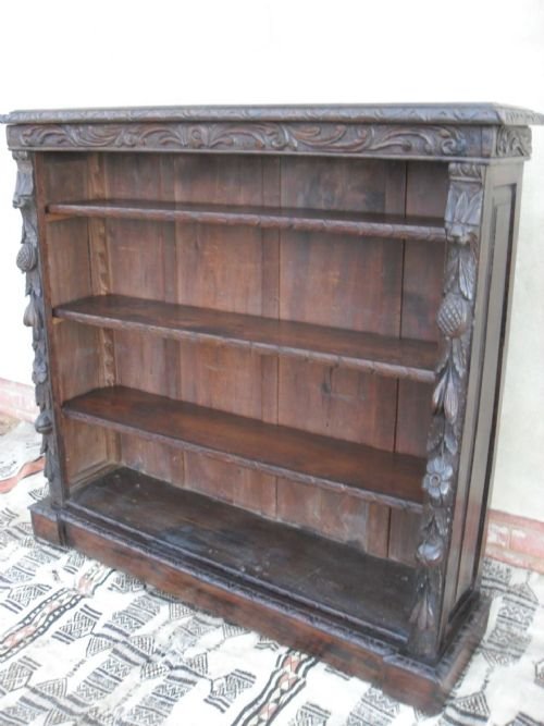 Victorian Carved Oak Adjustable Open Bookcase