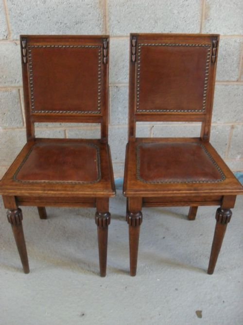 Pair of Victorian Oak and Leather Studded Hall Chairs