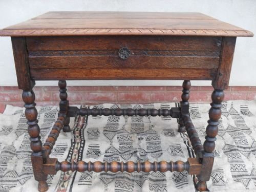 19th Century Carved Oak & Bobbin Turned Hall Table