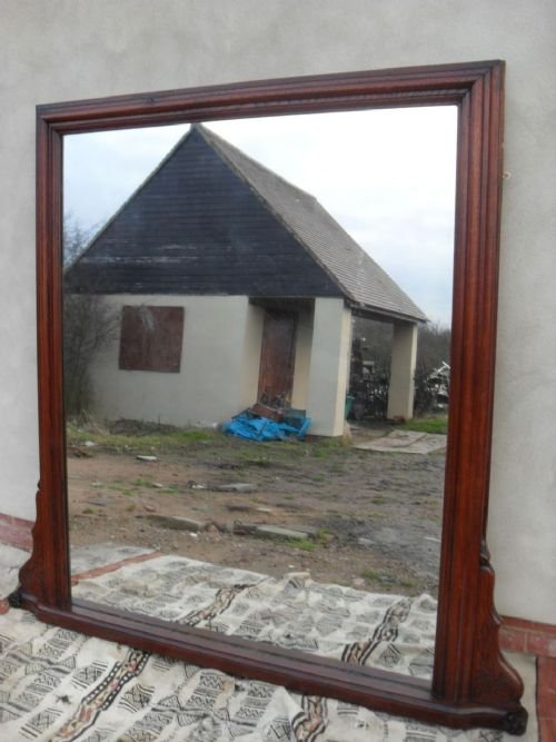 Large Heavy Oak Framed Victorian Mirror with Carving