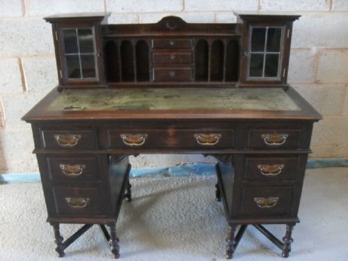 Victorian Dark Oak Pedestal Writing Desk