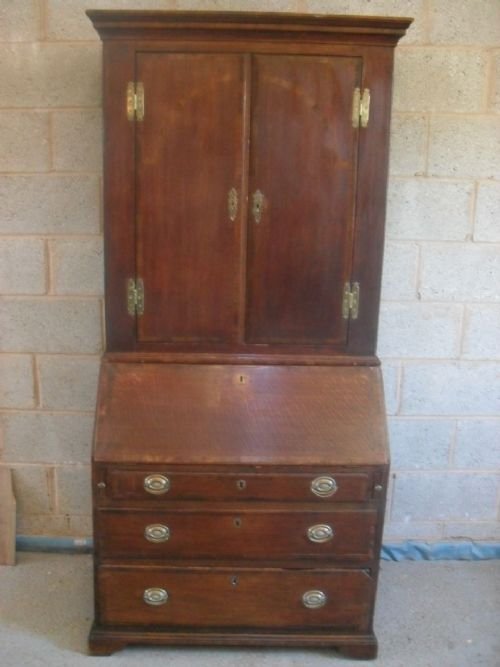 Georgian Oak Bureau Bookcase with Crossbanded Doors
