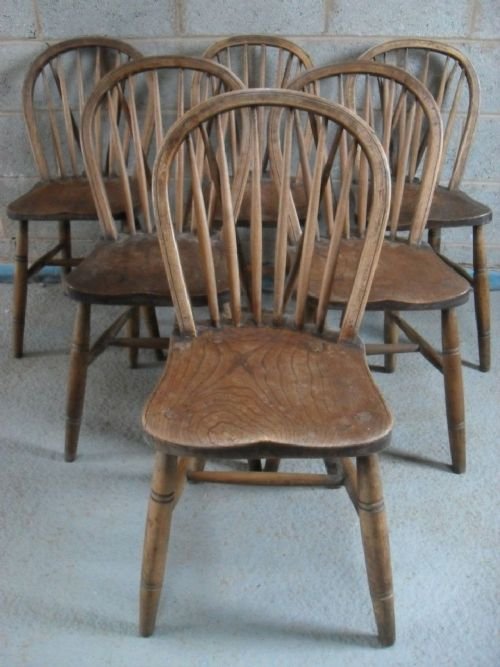 Set of 6 Elm & Beech Stick Back Kitchen Dining Chairs