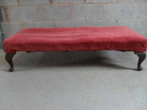 Large Mahogany Framed Footstool on Short Cabriole Legs
