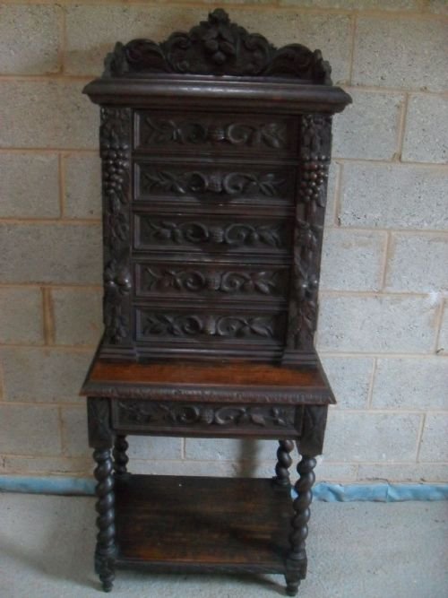 Victorian Carved Oak 6 Drawer Side Locking Cabinet