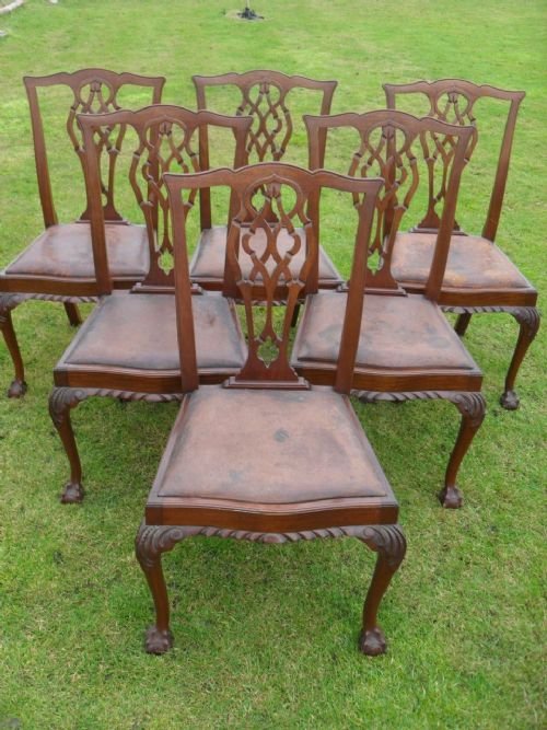 Set of Six Mahogany Chippendale Style Dining Chairs