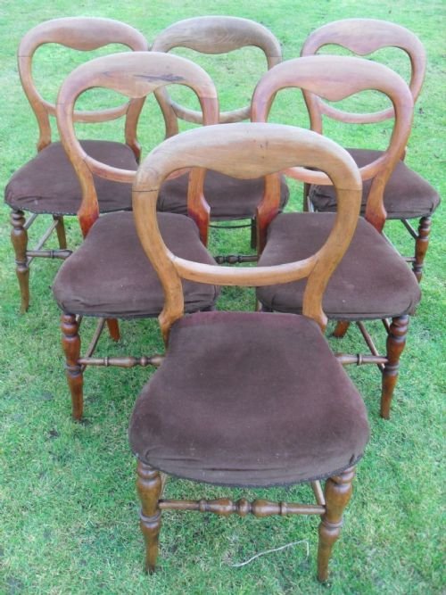 Set of Six Victorian Beech Balloon Back Chairs