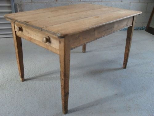 Victorian Plank Top Kitchen Table with Drawer