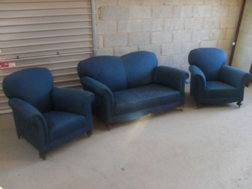 Edwardian Blue Upholstered 3 Piece Suite