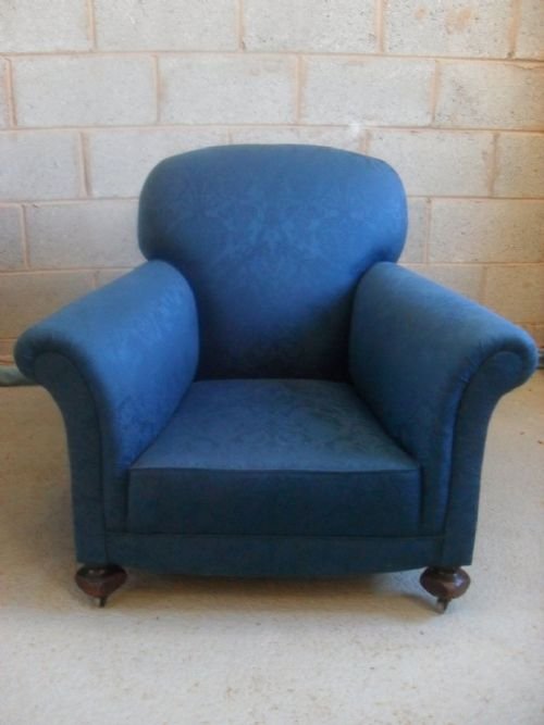 Pair of Edwardian Blue Upholstered Armchairs
