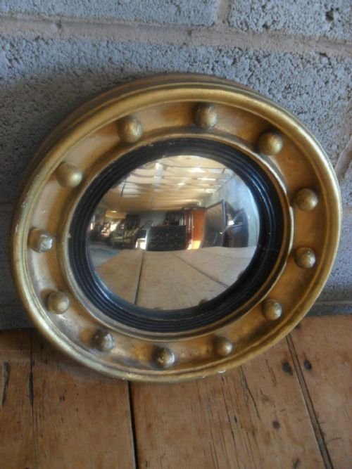 Small Regency Convex Gilt Framed Round Wall Mirror
