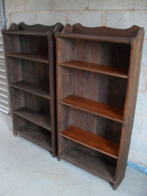Pair of Old Pine Adjustable Open Bookcases