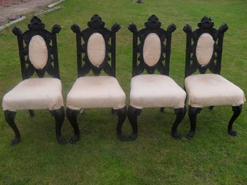 Set of 4 Carved Oak Ebonised 17th Cent Style Chairs