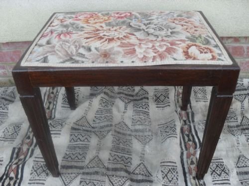 19th Century Mahogany Stool with Needlework Seat