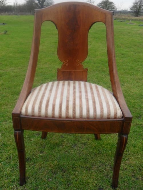 19th Cent Biedermaier Walnut, Mahogany & Inlaid Chair