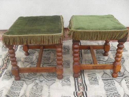 Pair of Light Oak Bobbin Turned Footstools