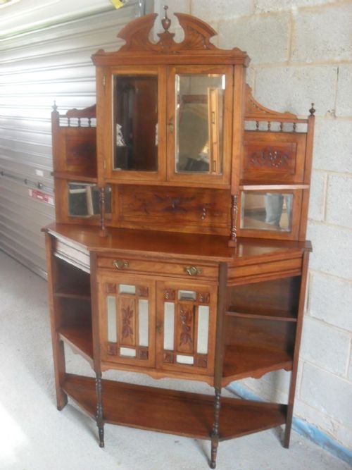 Victorian Mahogany Mirrored and Carved Side Cabinet