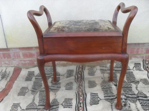 Shaped Walnut Piano Stool with Side Supports