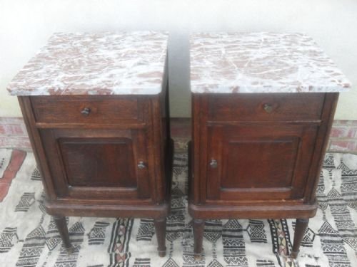 Pair of Solid Oak Marble Topped Bedside Cabinets