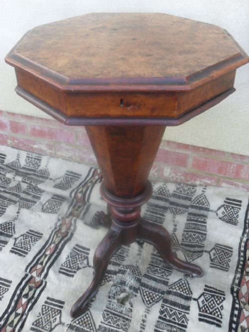 Victorian Burr Walnut Trumpet Work Table