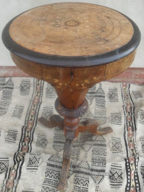 Victorian Walnut and Inlaid Trumpet Work/sewing Table