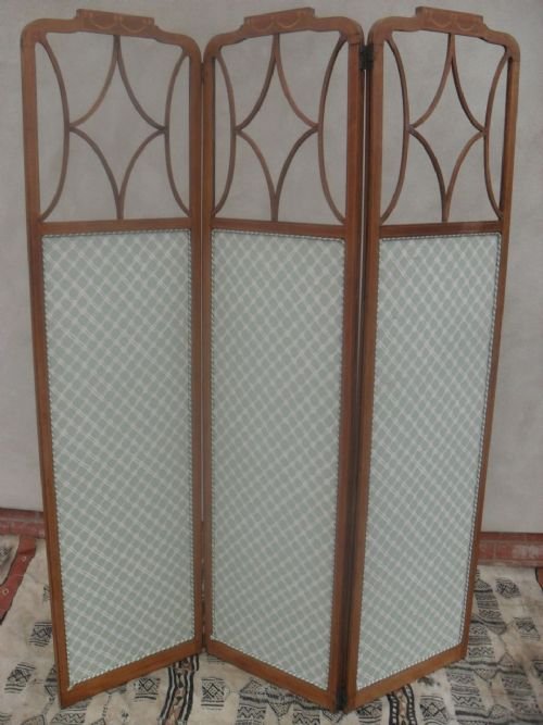 	
Edwardian Inlaid Mahogany and Upholstered 3 Fold Screen