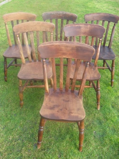 Matched Set of 6 Victorian Elm & Beech Kitchen Chairs