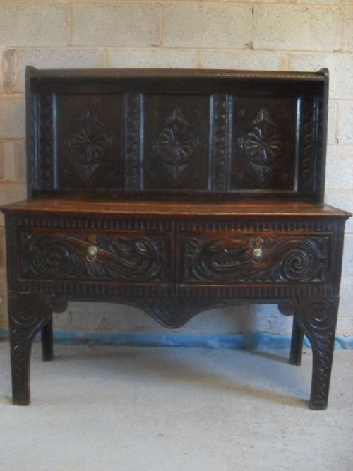 Lovely Low 19th Century Heavily Carved Oak Dresser