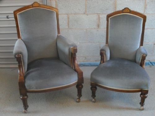Pair of Victorian Walnut Show Wood Armchairs