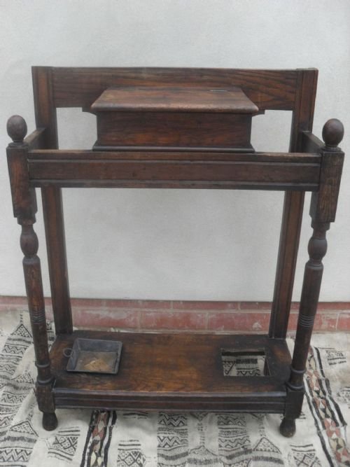 Victorian Oak Hall/stick Stand with Key Box