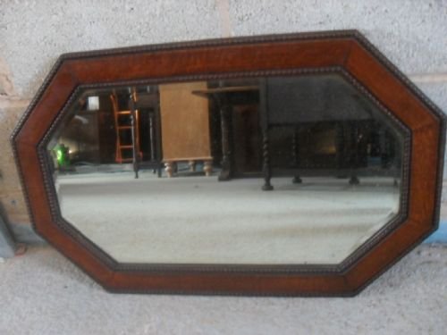 Octagonal Bevell Edged Oak & Beaded Framed Wall Mirror