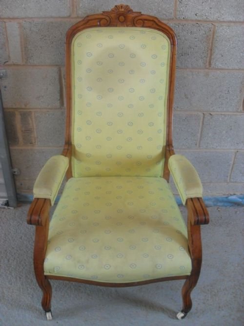 Victorian Walnut Carved & Upholstered Reading Armchair