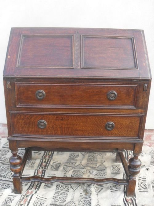 Panelled Oak Writing Bureau with 2 Drawers