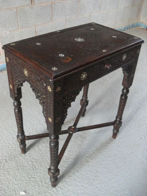 19th Cent Fretwork and Carved Anglo Indian Side Table