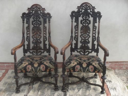 Lovely Pair of 19th Century Carved Oak Carver Armchairs